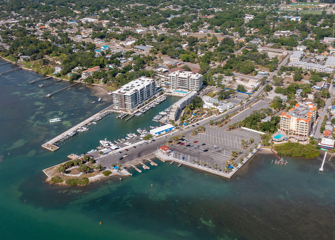 Aerial photo of Clearwater Marina District in Clearwater, Florida.